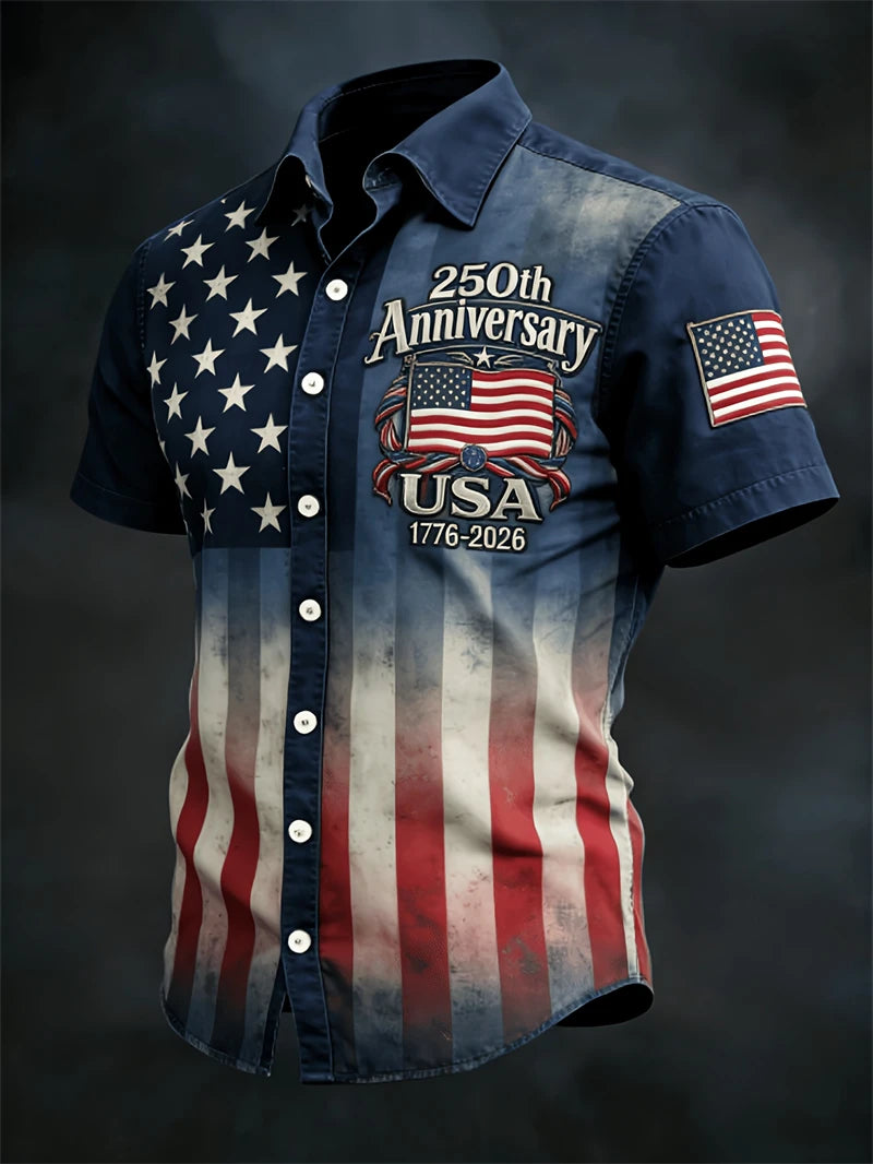 America 250th Anniversary Hawaiian Shirt | 1776–2026 USA Flag | Men's