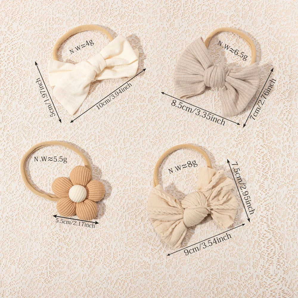 Baby Flower Bow Headband Set of 5 | Soft Nylon | 4 Months–6 Years