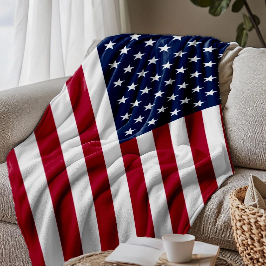 American Flag Print blankets Warm and plush throw for sofas, sofas, cars, and travel  Soft machine-washed English style blankets