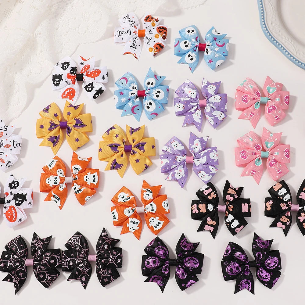 4Pcs/Set Baby Girls Bow Hair Clips 3.5'' Cute Printing Halloween Party Headdress Headwear Hair Accessories for 2-5 Years Old