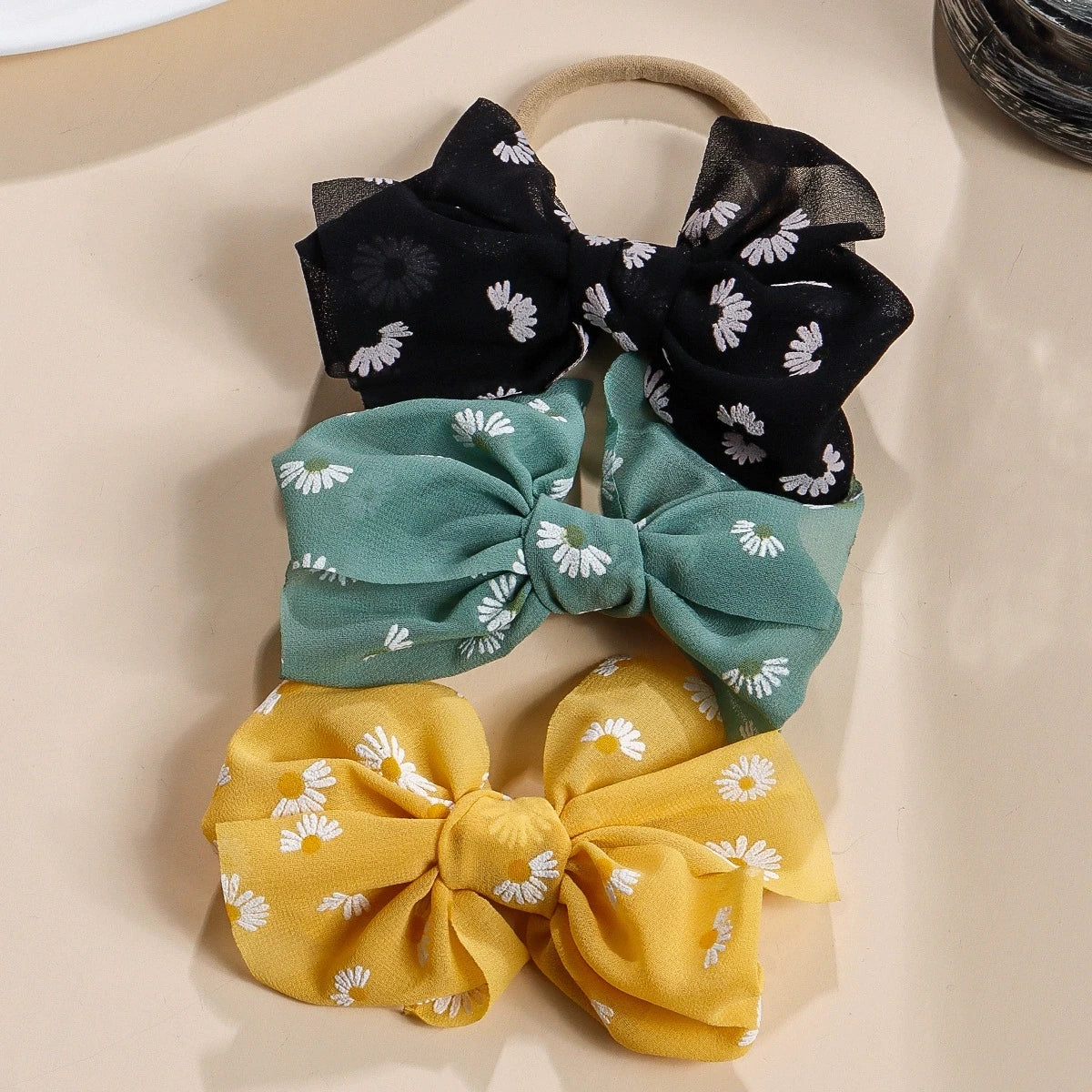 Baby Bows Headband Infant Daisy Flower Nylon Turban Newborn Hair Accessories Girl Soft Mesh Elastic Hairbands Kids Headwear