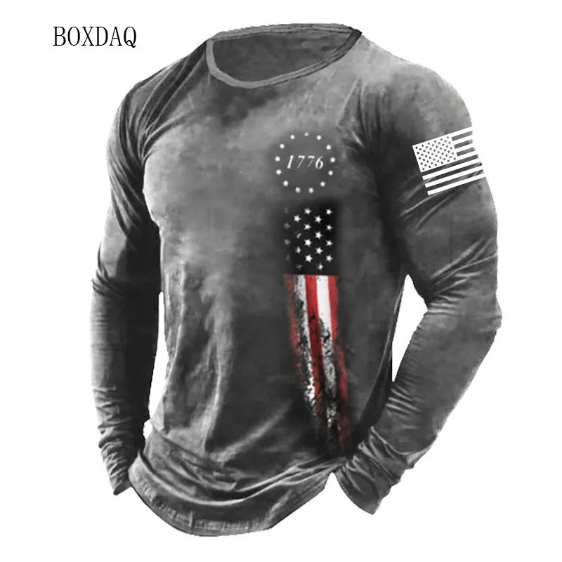 American Flag 3D Print Long Sleeve Tee | Street Style | S–6XL