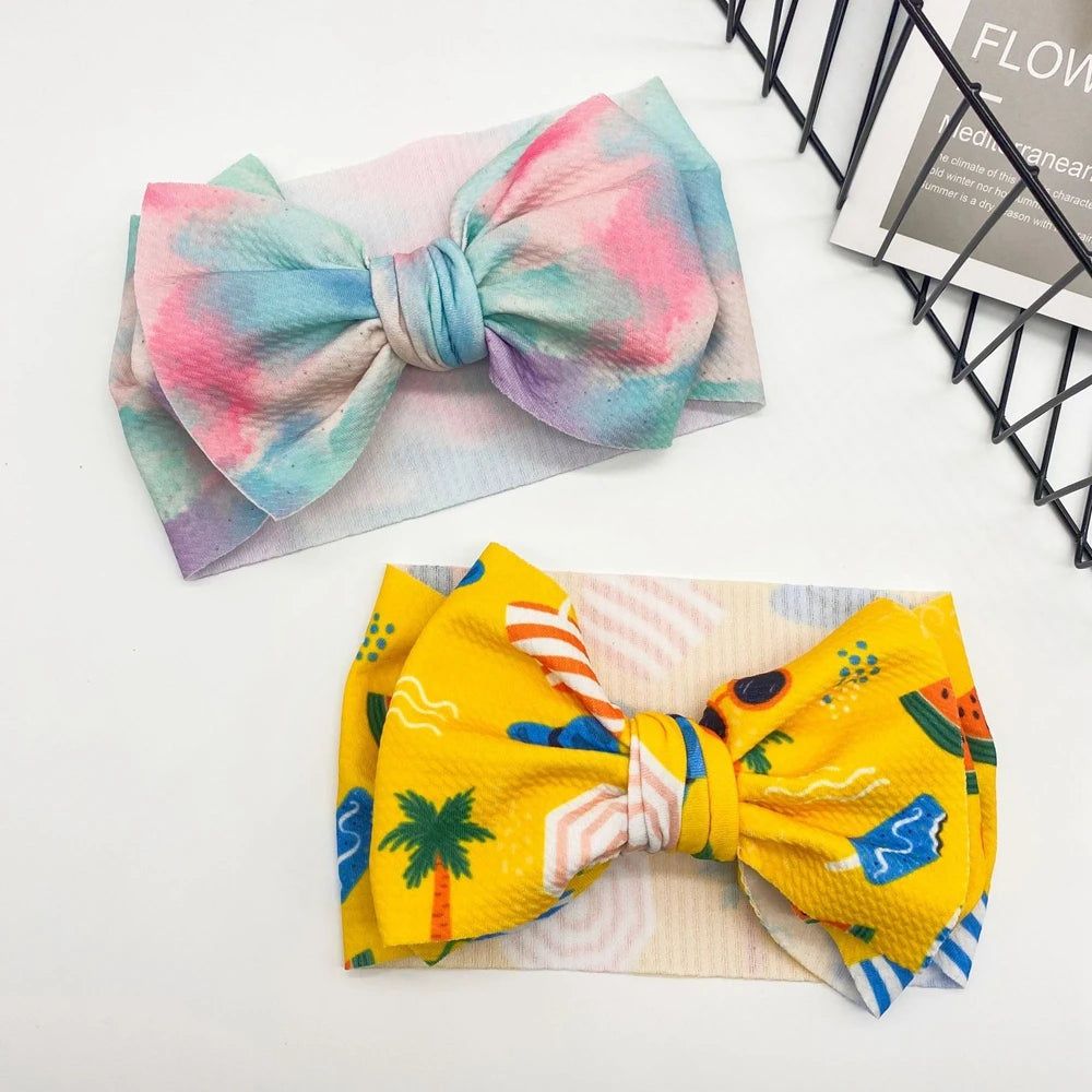 Lovely Flowers Pattern Bowknot Infant Headband Fashion Cartoon Print Bows Baby Hairband Hair Accessories Birthday Gifts