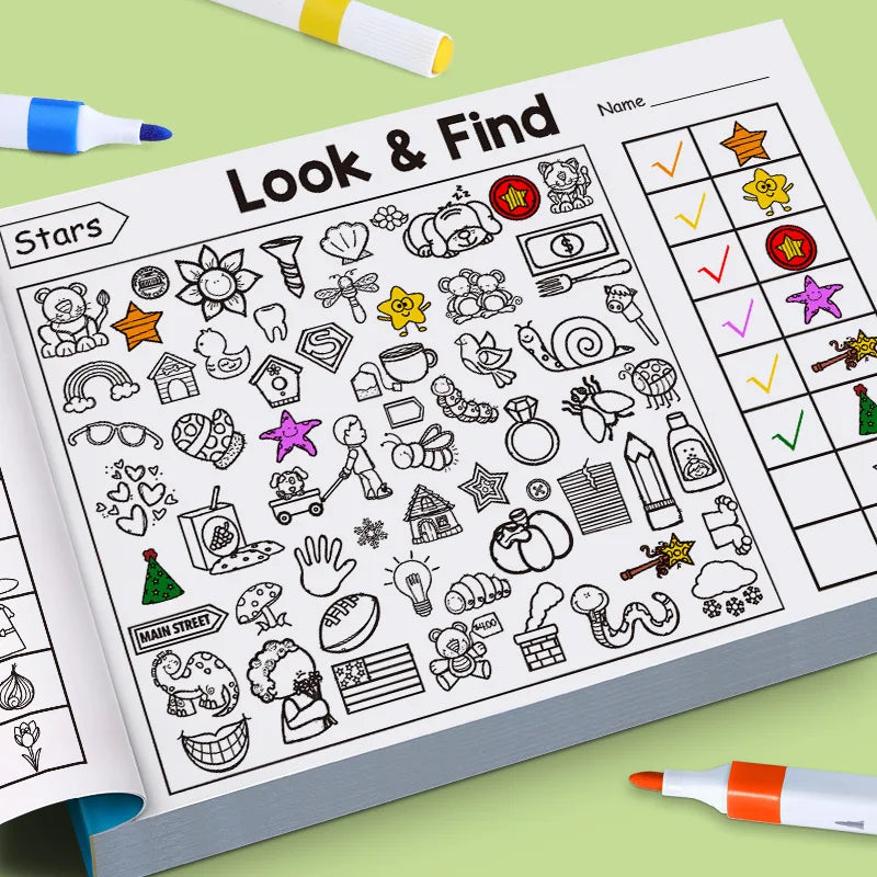 Look and Find Activity Book for Kids with Hidden Objects Focus Attention Practice Fun Coloring Book Home School Early Education