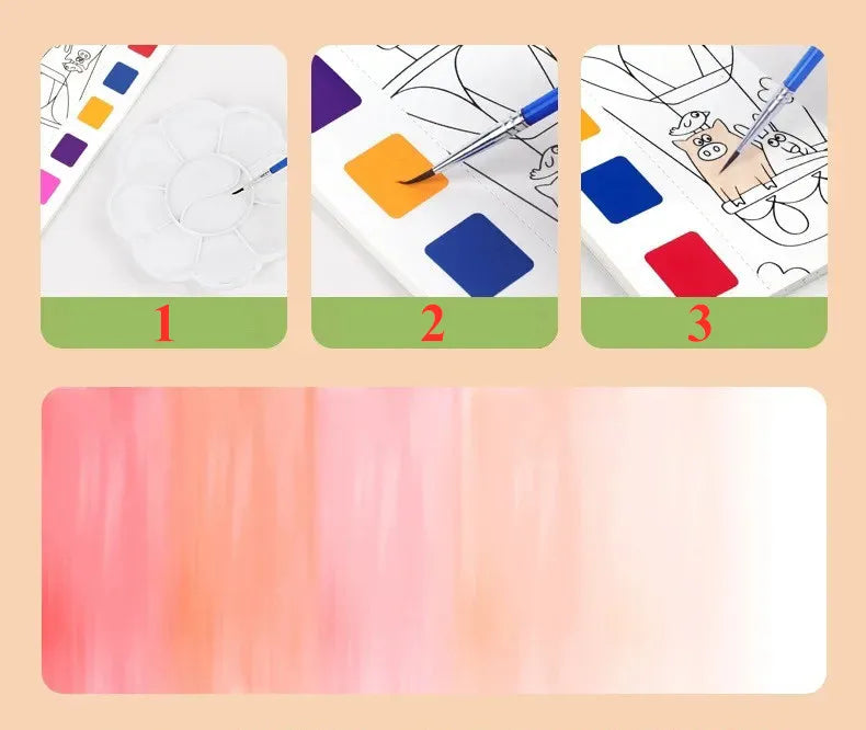 Magic Watercolor Coloring Book for Kids 12 Sheets Graffiti Painting Notebook with Paint Brush Water-Activated Gouache Drawing