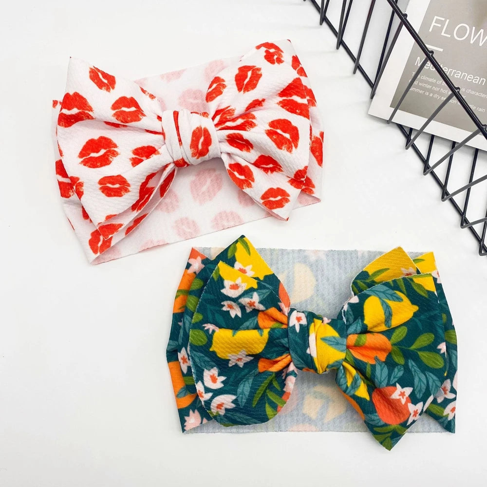 Lovely Flowers Pattern Bowknot Infant Headband Fashion Cartoon Print Bows Baby Hairband Hair Accessories Birthday Gifts