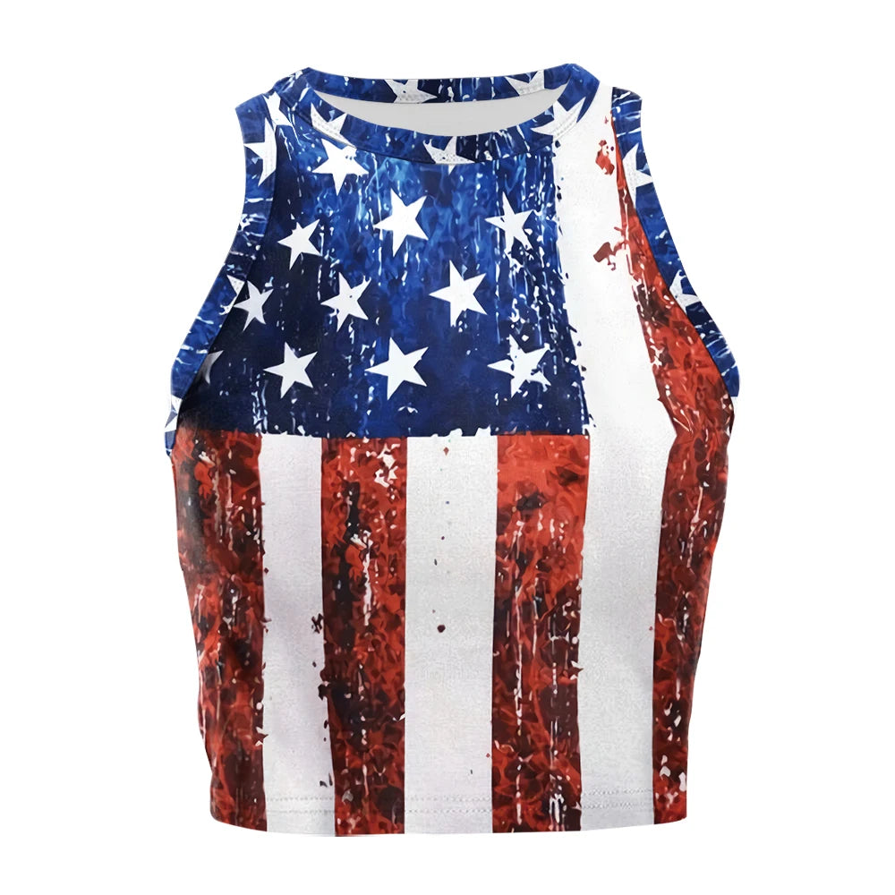 Nadanbao Women's Summer Independence's Day American Flag Print Tight Breathable and Comfortable Sleeveless Sexy Tank Top T-Shirt