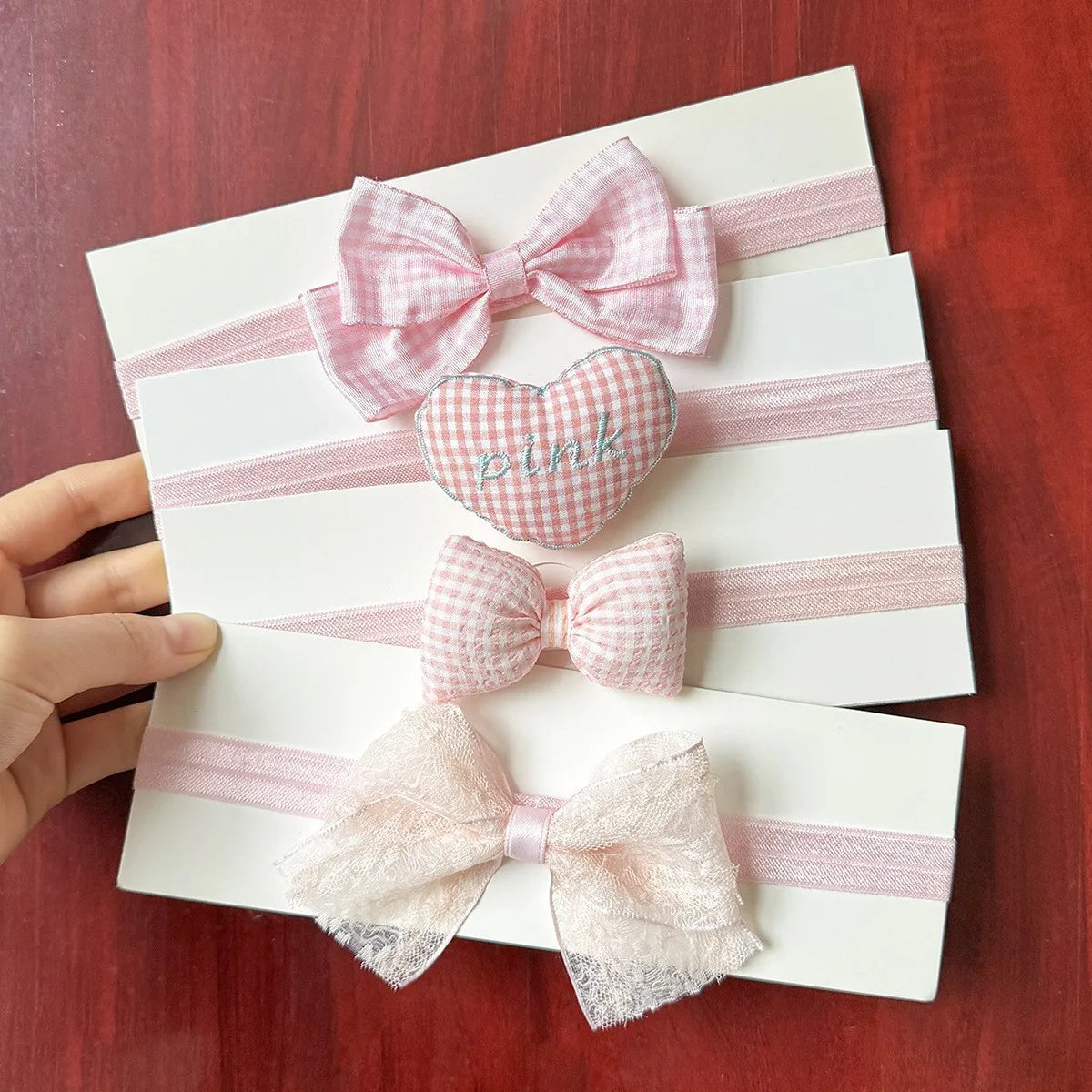 Pink Bow Headband for Baby Girls Hairbow  Bowknot Headwrap Kids Nylon Knot Turban Headbands Princess Plaid Bows Turban Hairband