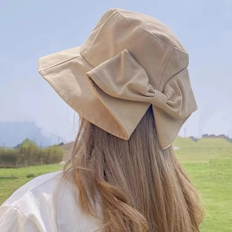 Women's Wide Brim Bow Decor Sun Hat | Japanese Style Bucket Hat | UV Protection