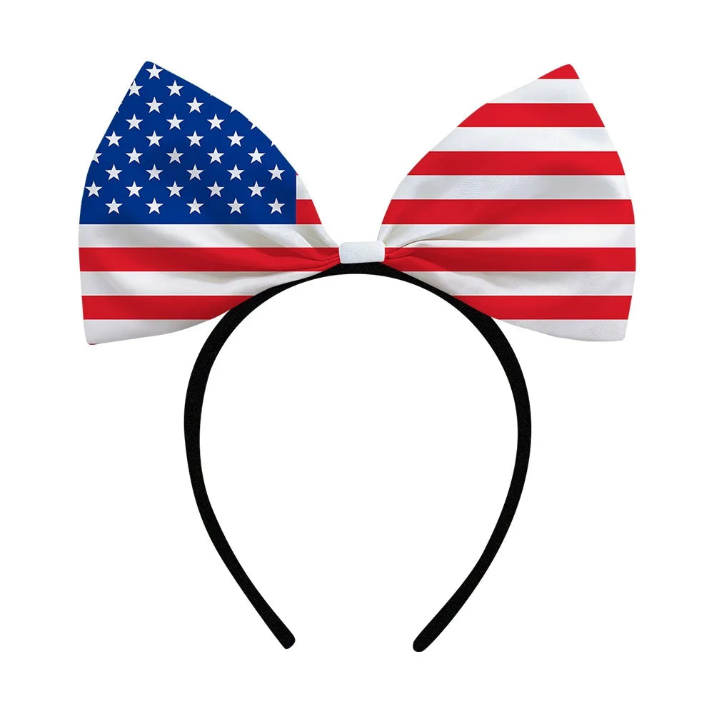 4th of July Patriotic Bow Headbands Red White Blue American Flag Star Hairbands for Women USA Independence Day Party Decorations
