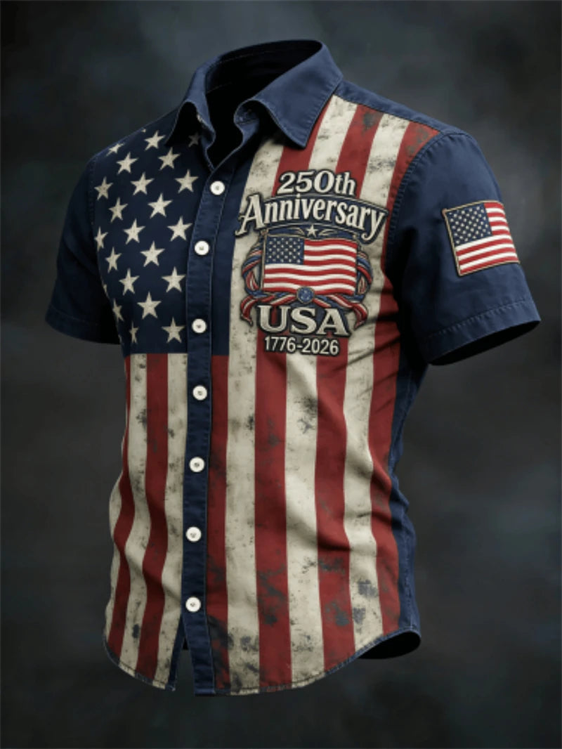 America 250th Anniversary Hawaiian Shirt | 1776–2026 USA Flag | Men's