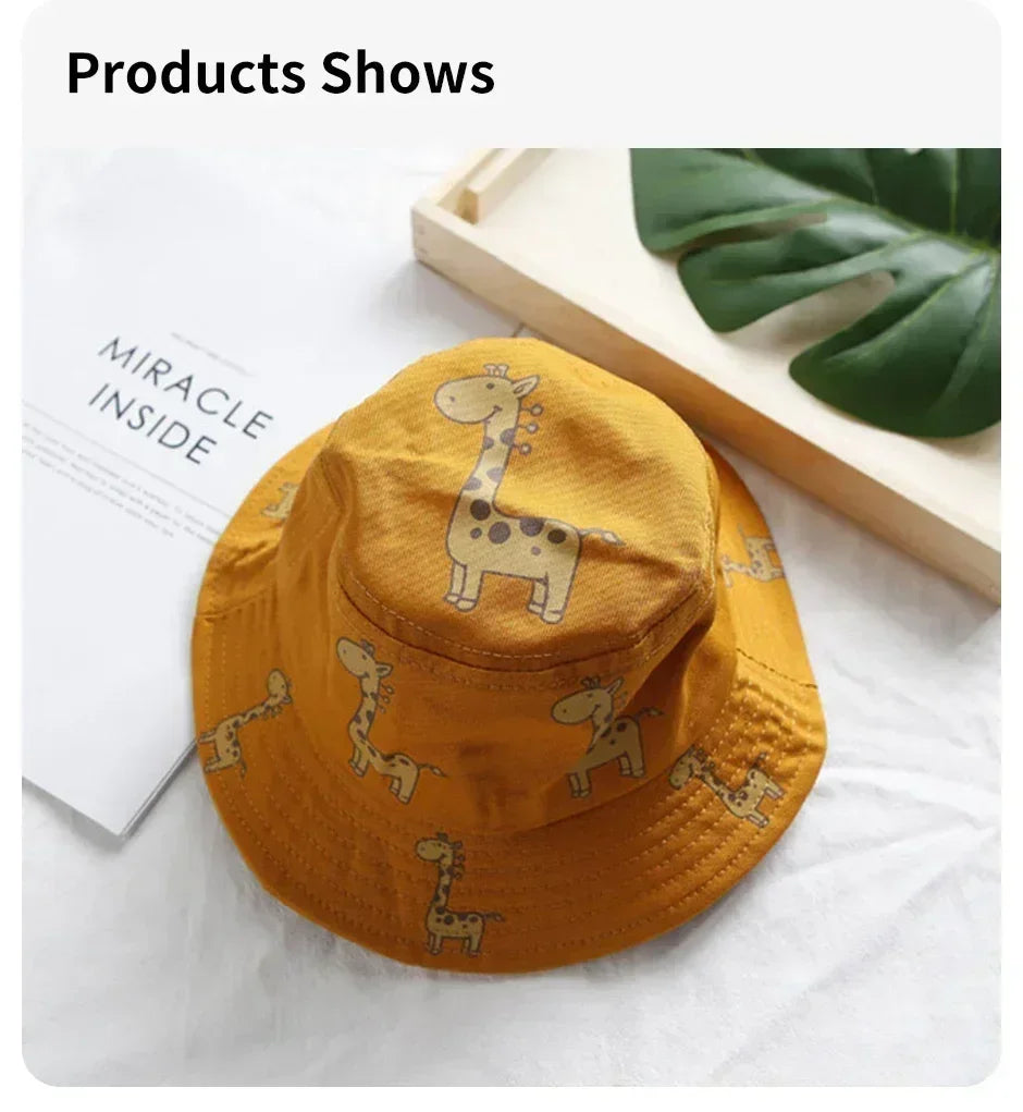 Child Bucket hat Cartoon Giraffe Baby Bucket Cap Outdoor Beach Children Sun Hat Kids Panama Cap Baby Boys Girls Cap
