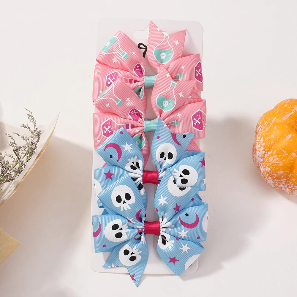 4Pcs/Set Baby Girls Bow Hair Clips 3.5'' Cute Printing Halloween Party Headdress Headwear Hair Accessories for 2-5 Years Old