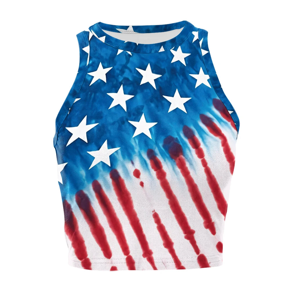 Nadanbao Women's Summer Independence's Day American Flag Print Tight Breathable and Comfortable Sleeveless Sexy Tank Top T-Shirt