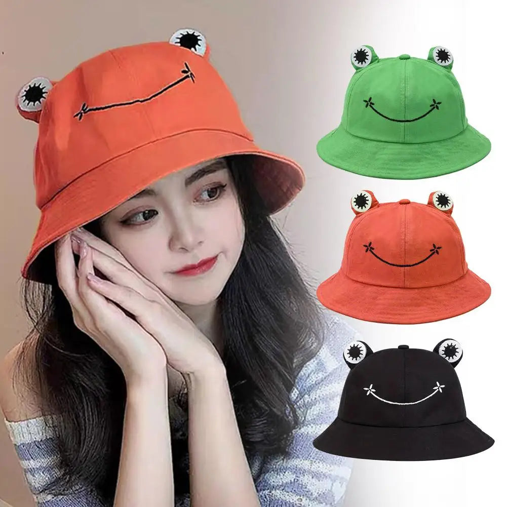Cute Frog Bucket Hat | Cotton Panama Sun Hat | Unisex Outdoor & Fishing Cap
