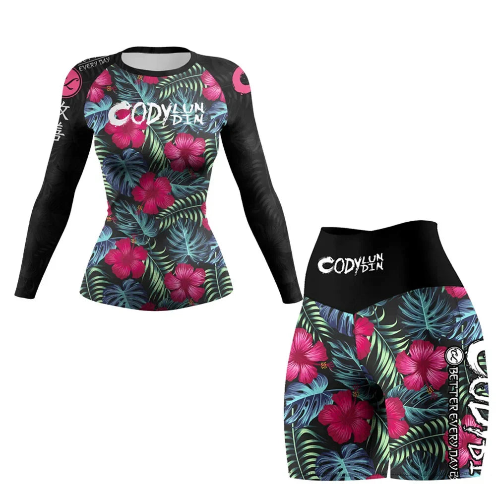 Bjj Rashguard Mma Compression T-shirt Pant Boxing Rash guard Women Muay Thai Shorts jiu jitsu Sport Yoga Tights Shirt 4pcs/Sets