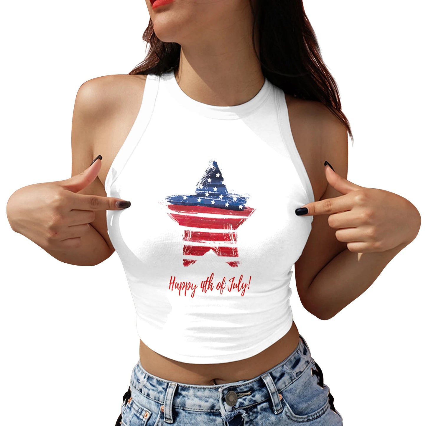 Nadanbao Women's Summer Independence's Day American Flag Print Tight Breathable and Comfortable Sleeveless Sexy Tank Top T-Shirt