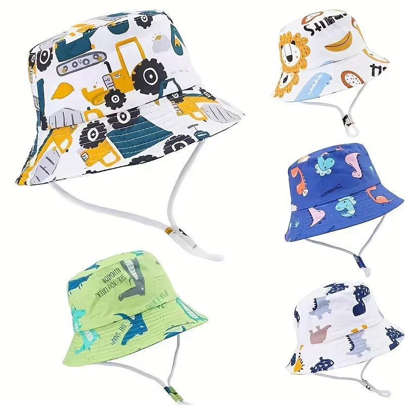 Lightweight Children's Cartoon Bucket Hat - sun resistant and breathable, cute cartoon design, adjustable chin strap,