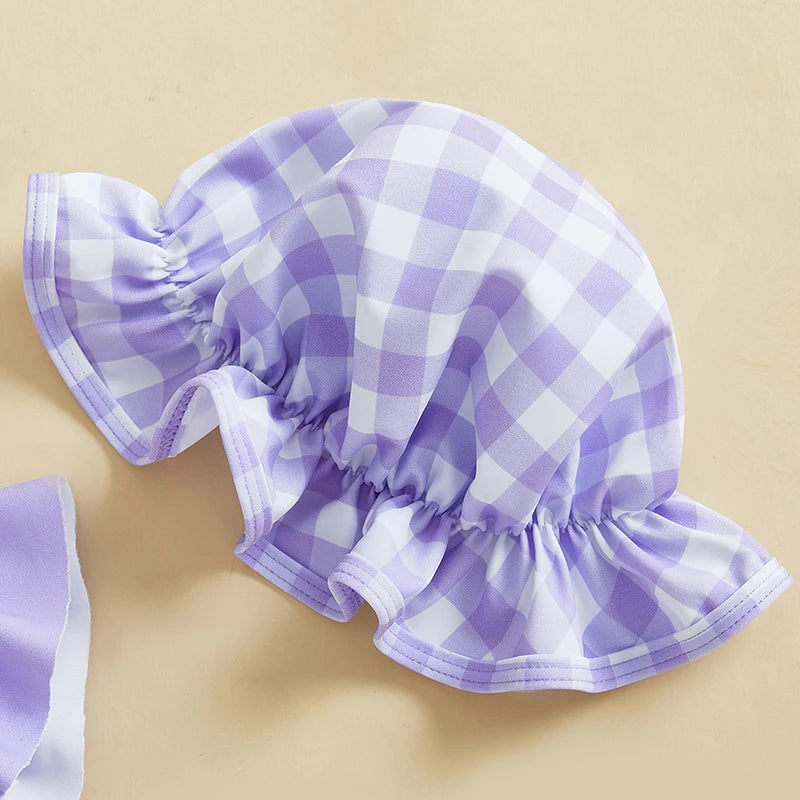 Children 3Pcs Beachwear Baby Girl Bikini Swimsuit Infant Casual Bathing Suit Newborn Swimwear Plaid Fly Sleeve Tank Tops Shorts