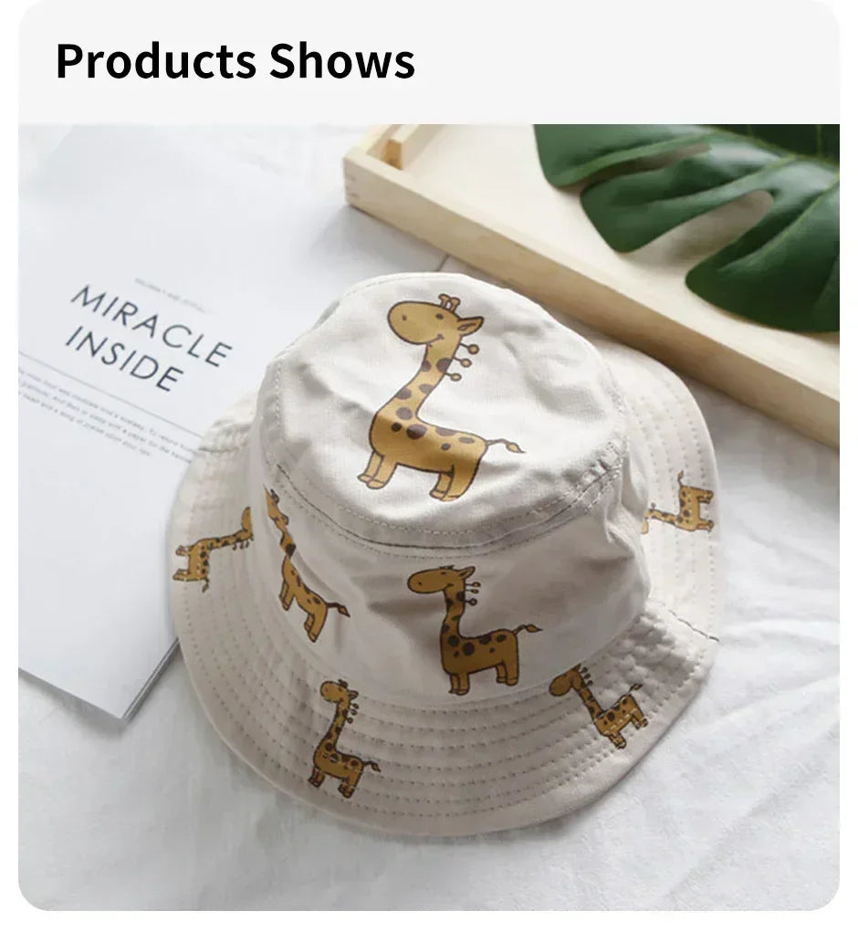 Child Bucket hat Cartoon Giraffe Baby Bucket Cap Outdoor Beach Children Sun Hat Kids Panama Cap Baby Boys Girls Cap