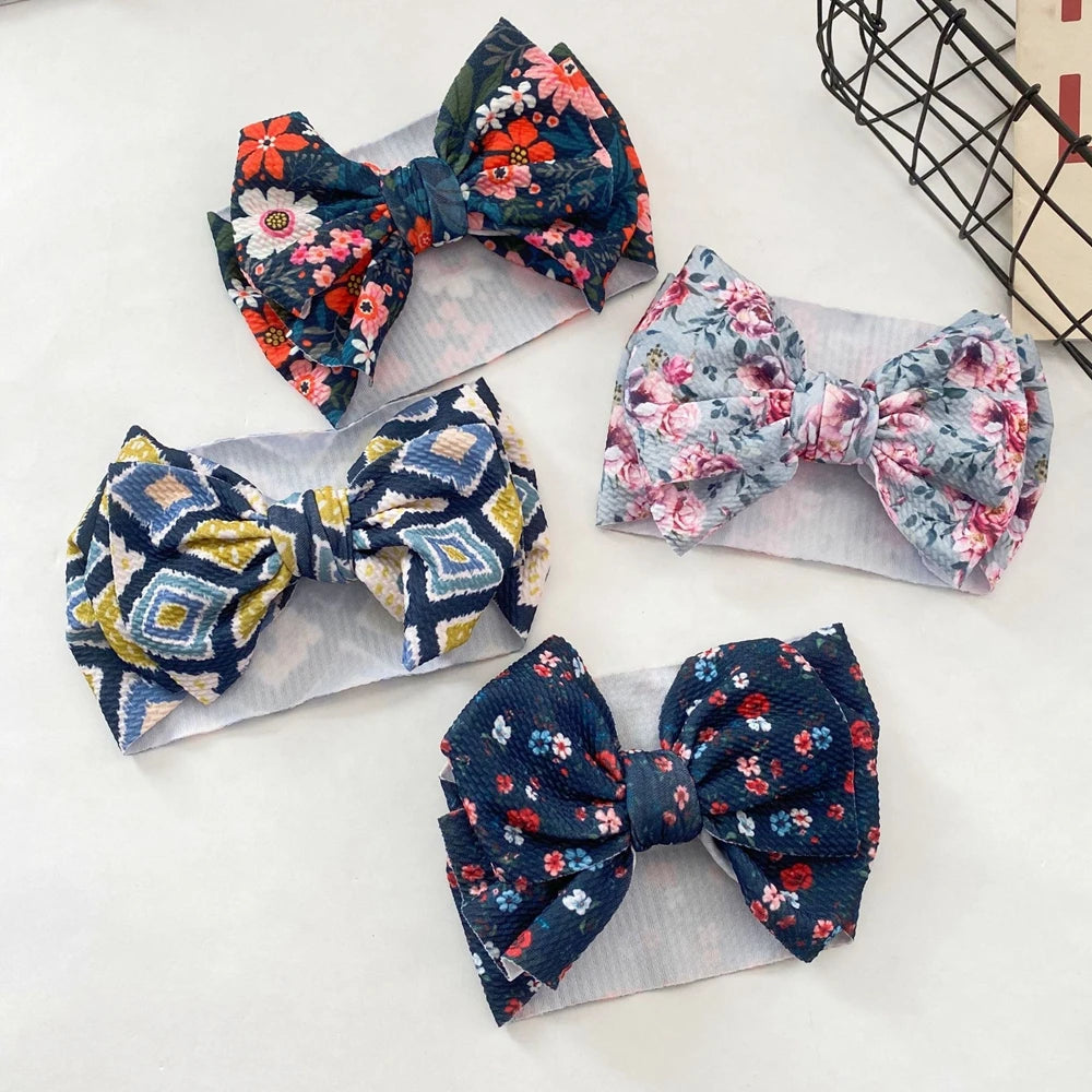Lovely Flowers Pattern Bowknot Infant Headband Fashion Cartoon Print Bows Baby Hairband Hair Accessories Birthday Gifts