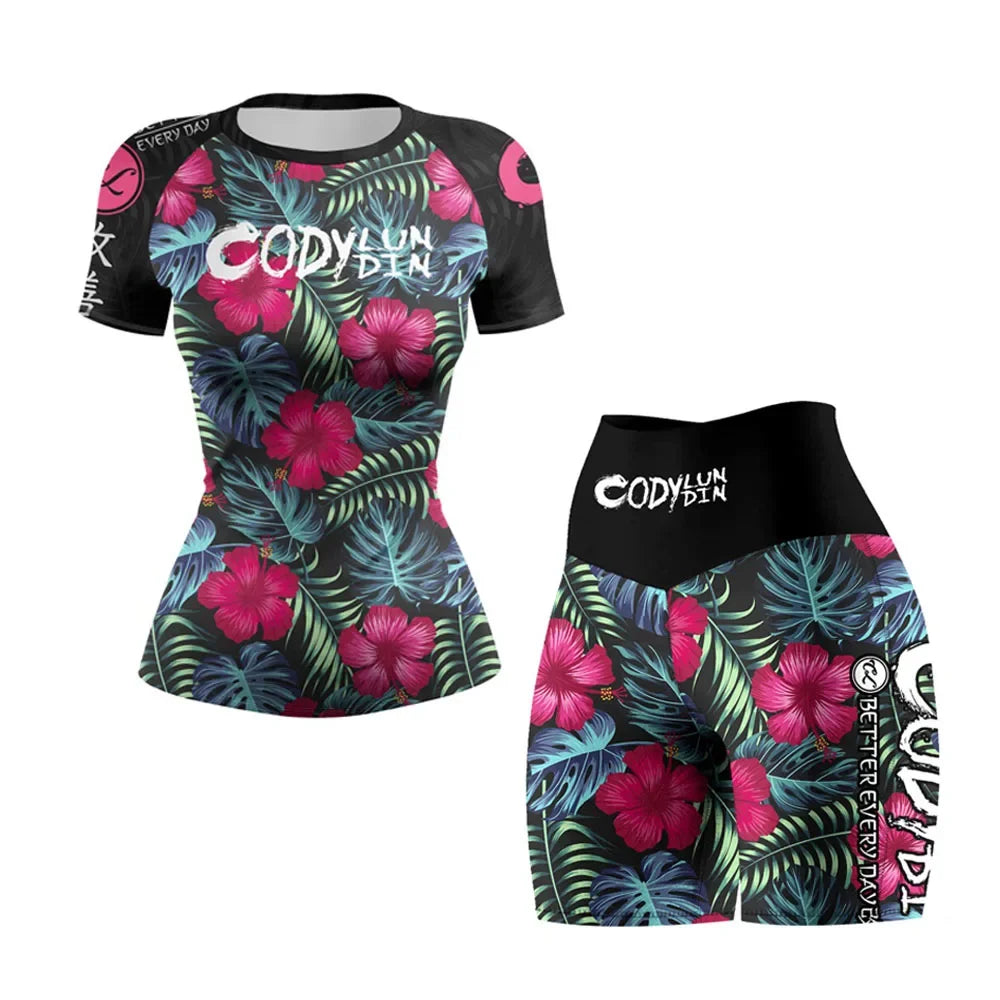 Bjj Rashguard Mma Compression T-shirt Pant Boxing Rash guard Women Muay Thai Shorts jiu jitsu Sport Yoga Tights Shirt 4pcs/Sets