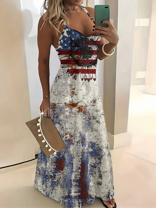 American Flag Ink-Splash Halter Maxi Dress | Women's | S–XXL