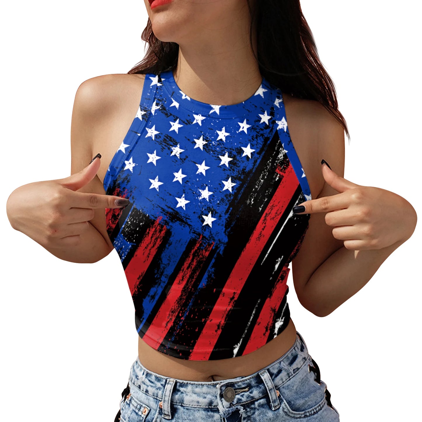 Nadanbao Women's Summer Independence's Day American Flag Print Tight Breathable and Comfortable Sleeveless Sexy Tank Top T-Shirt