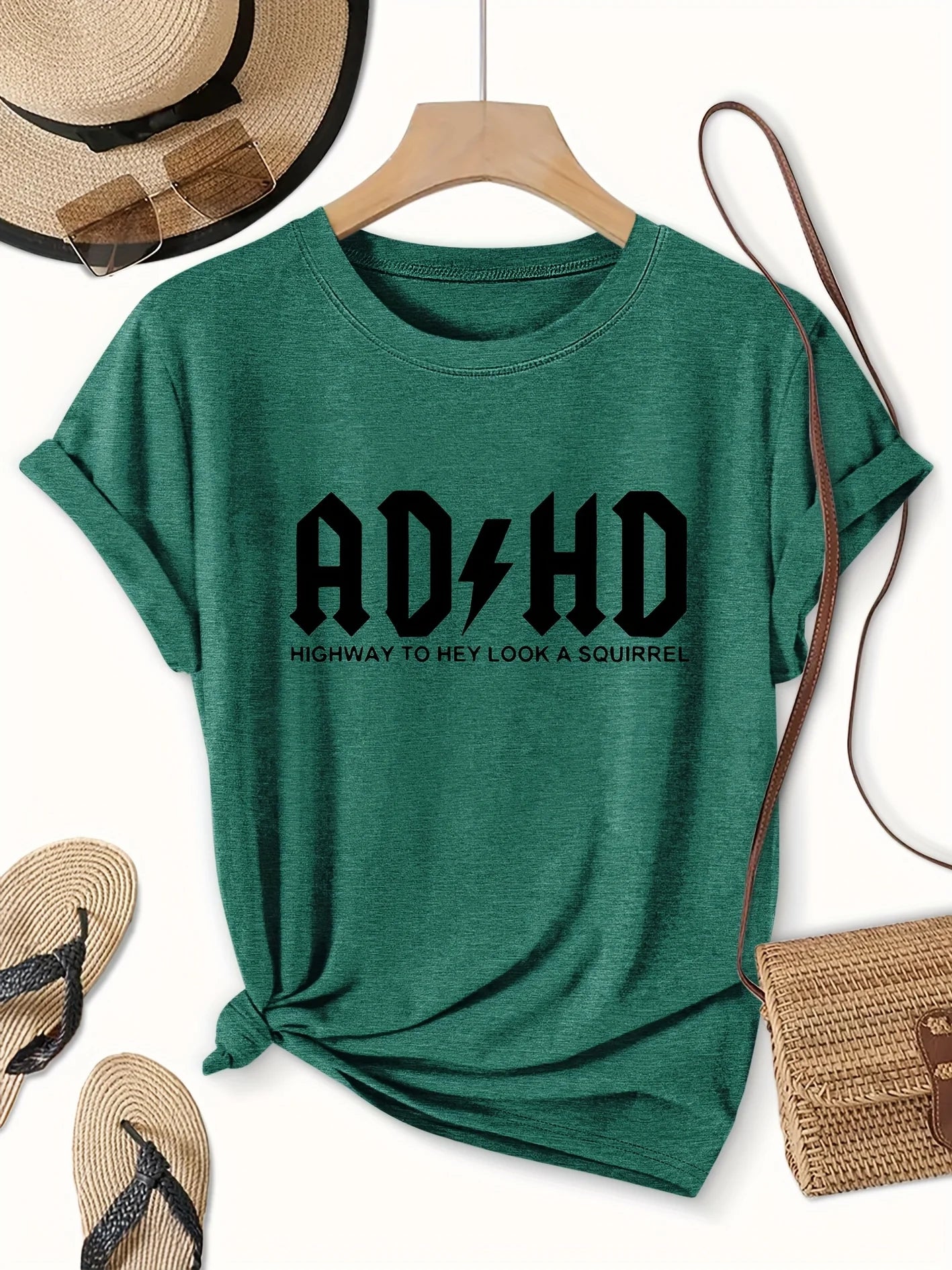 ADHD Highway To Hey Look A Squirrel Women's Tee, Funny Grey Top