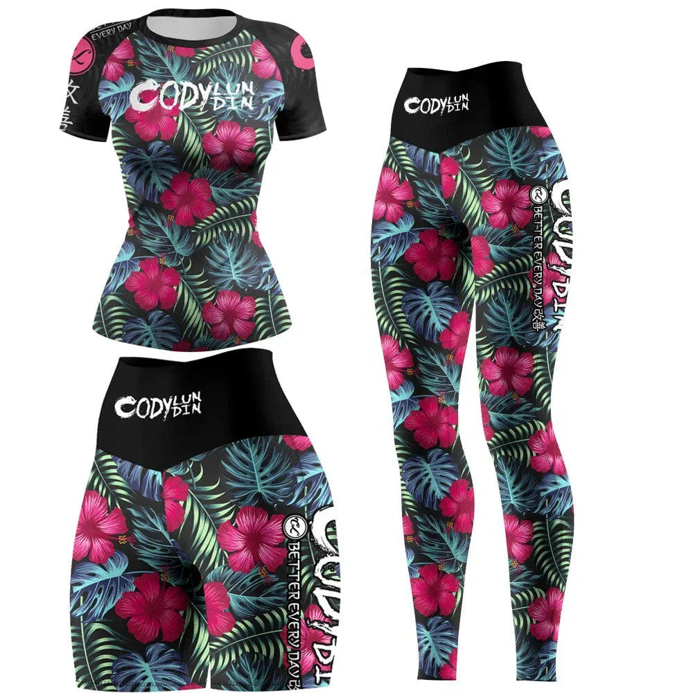 Bjj Rashguard Mma Compression T-shirt Pant Boxing Rash guard Women Muay Thai Shorts jiu jitsu Sport Yoga Tights Shirt 4pcs/Sets