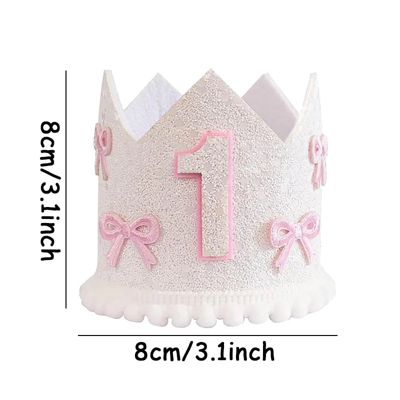 1 Piece Boho Pink Bow 1st Birthday Girl Hat Happy Birthday Party Decoration Photo Prop Baby Shower Decoration