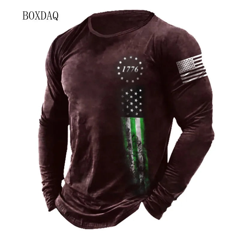 American Flag 3D Print Long Sleeve Tee | Street Style | S–6XL