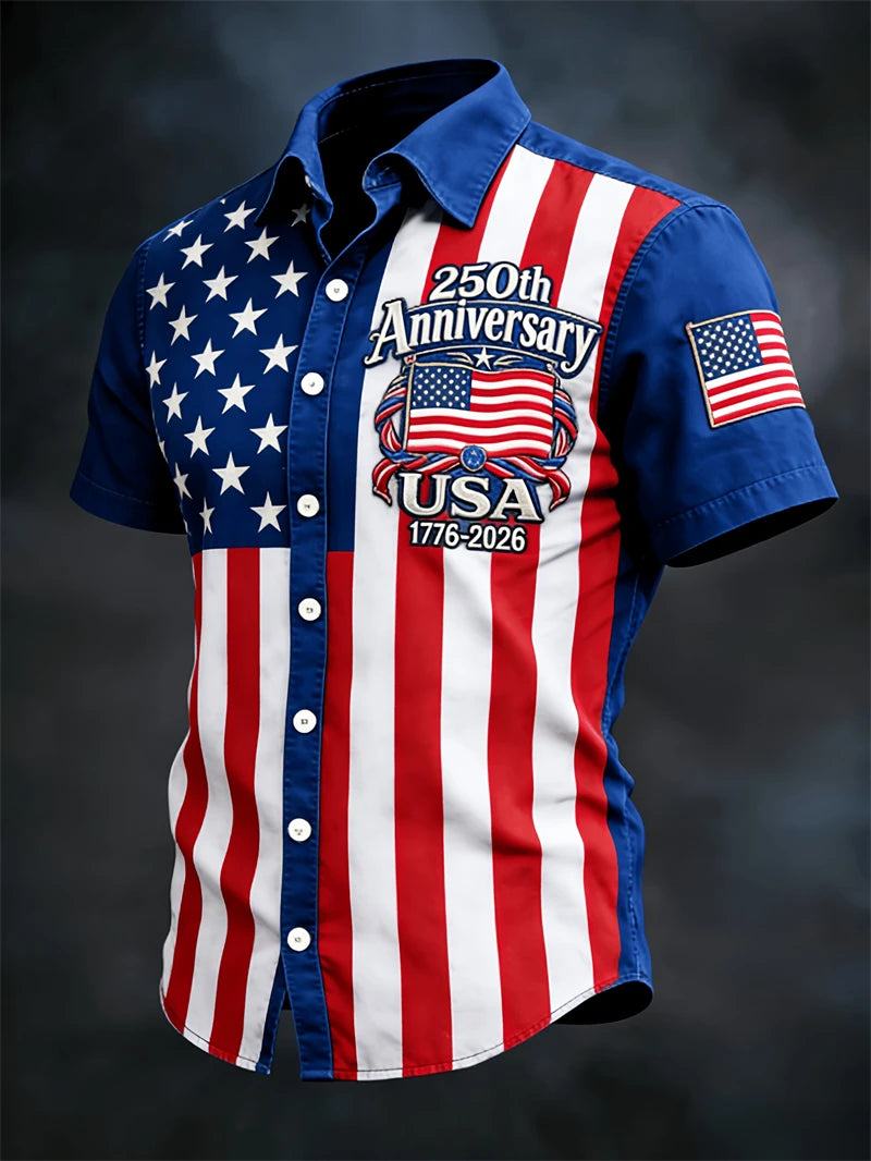 America 250th Anniversary Hawaiian Shirt | 1776–2026 USA Flag | Men's