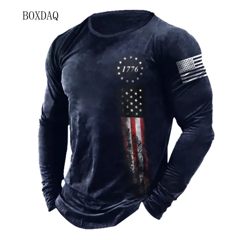 American Flag 3D Print Long Sleeve Tee | Street Style | S–6XL