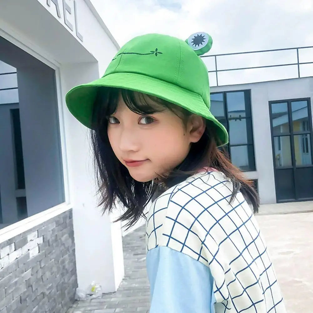 Cute Frog Bucket Hat | Cotton Panama Sun Hat | Unisex Outdoor & Fishing Cap