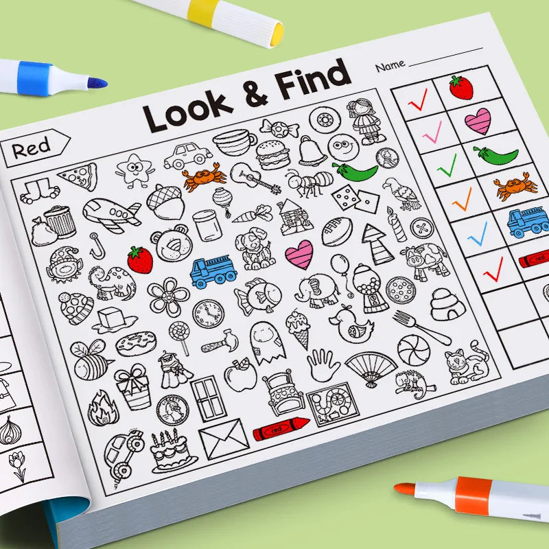 Look and Find Activity Book for Kids with Hidden Objects Focus Attention Practice Fun Coloring Book Home School Early Education