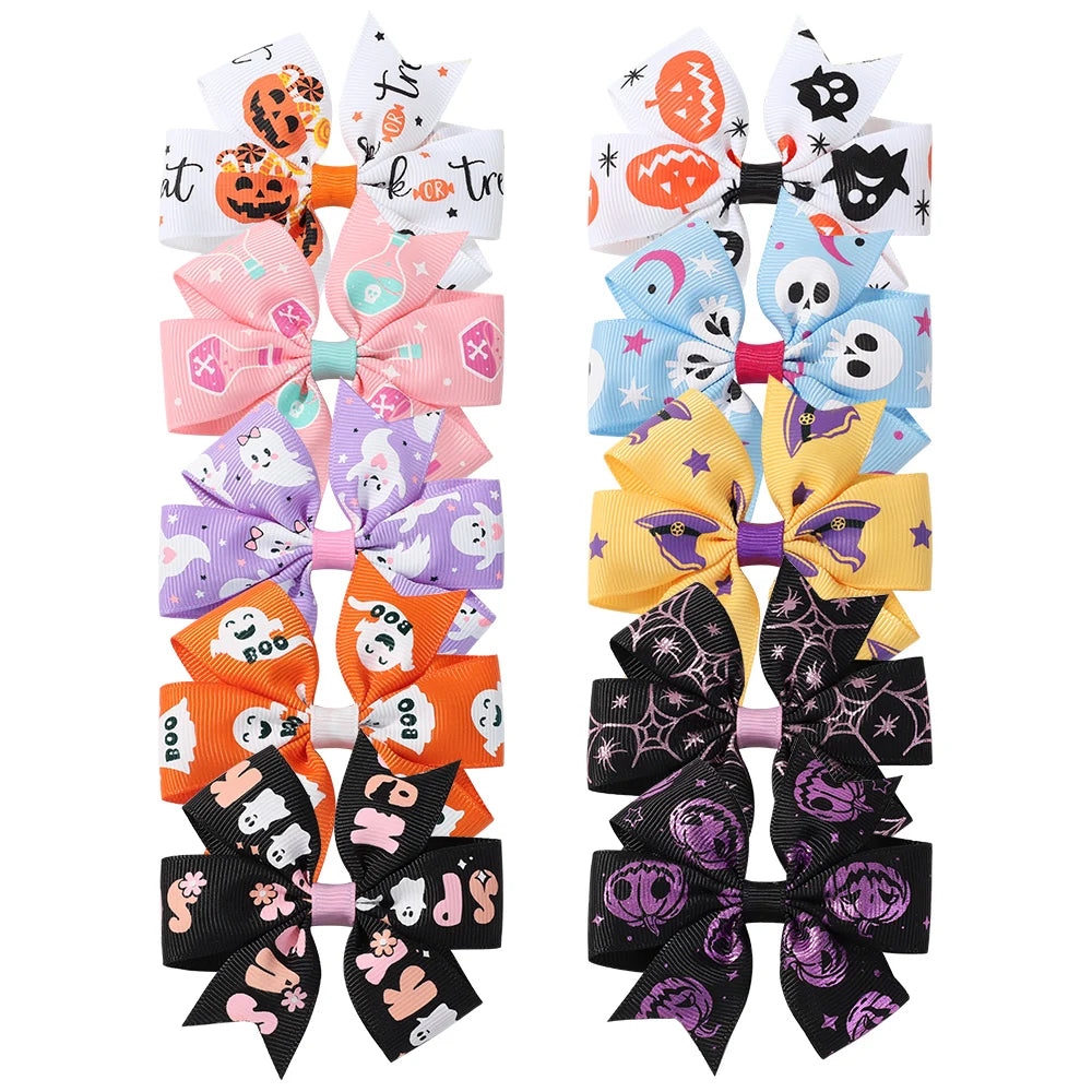 4Pcs/Set Baby Girls Bow Hair Clips 3.5'' Cute Printing Halloween Party Headdress Headwear Hair Accessories for 2-5 Years Old
