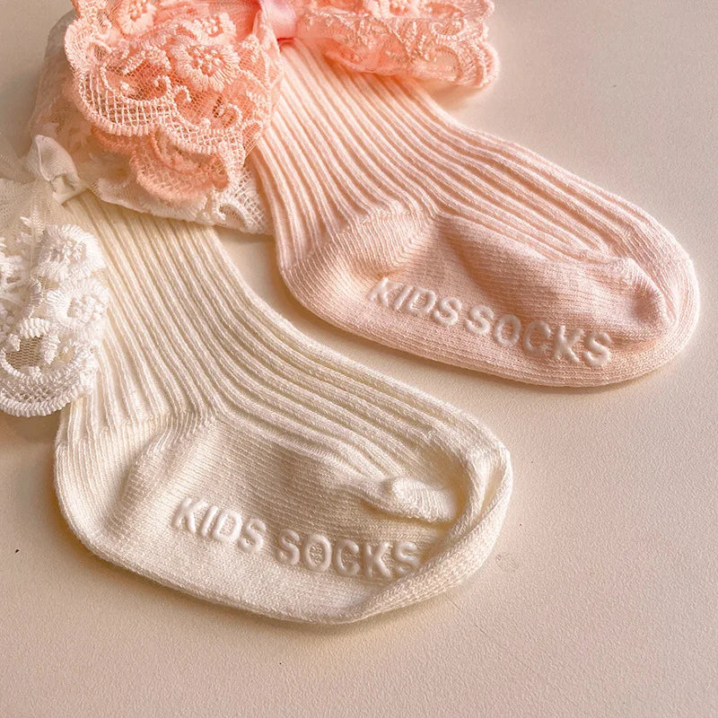 Baby Lace Headband with Ruffled Edges Bow Anti Slip Socks Set Princess Cute Photo Hair Accessories Photography Props