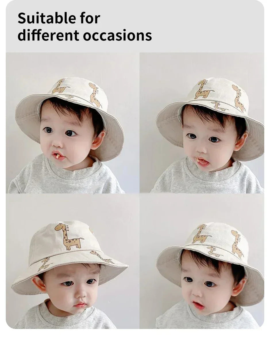 Child Bucket hat Cartoon Giraffe Baby Bucket Cap Outdoor Beach Children Sun Hat Kids Panama Cap Baby Boys Girls Cap