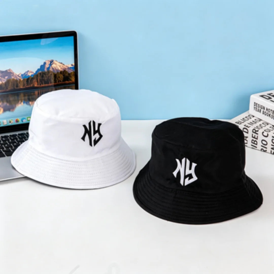 NY Embroidered Bucket Hat | Classic Black & White Streetwear Fisherman Cap | Unisex