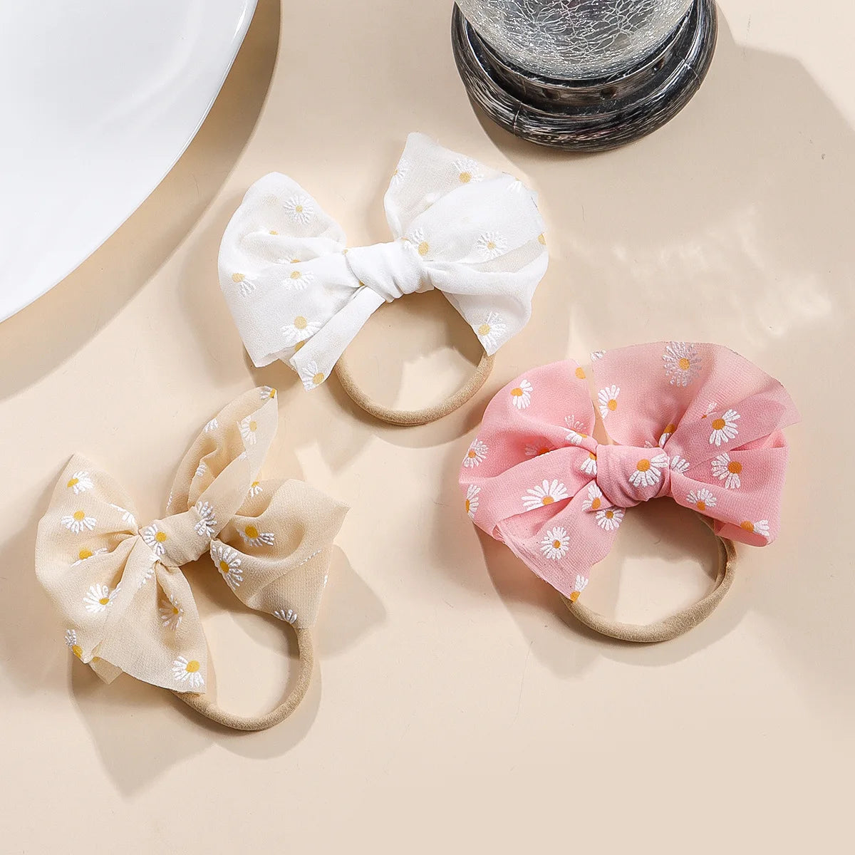 Baby Bows Headband Infant Daisy Flower Nylon Turban Newborn Hair Accessories Girl Soft Mesh Elastic Hairbands Kids Headwear