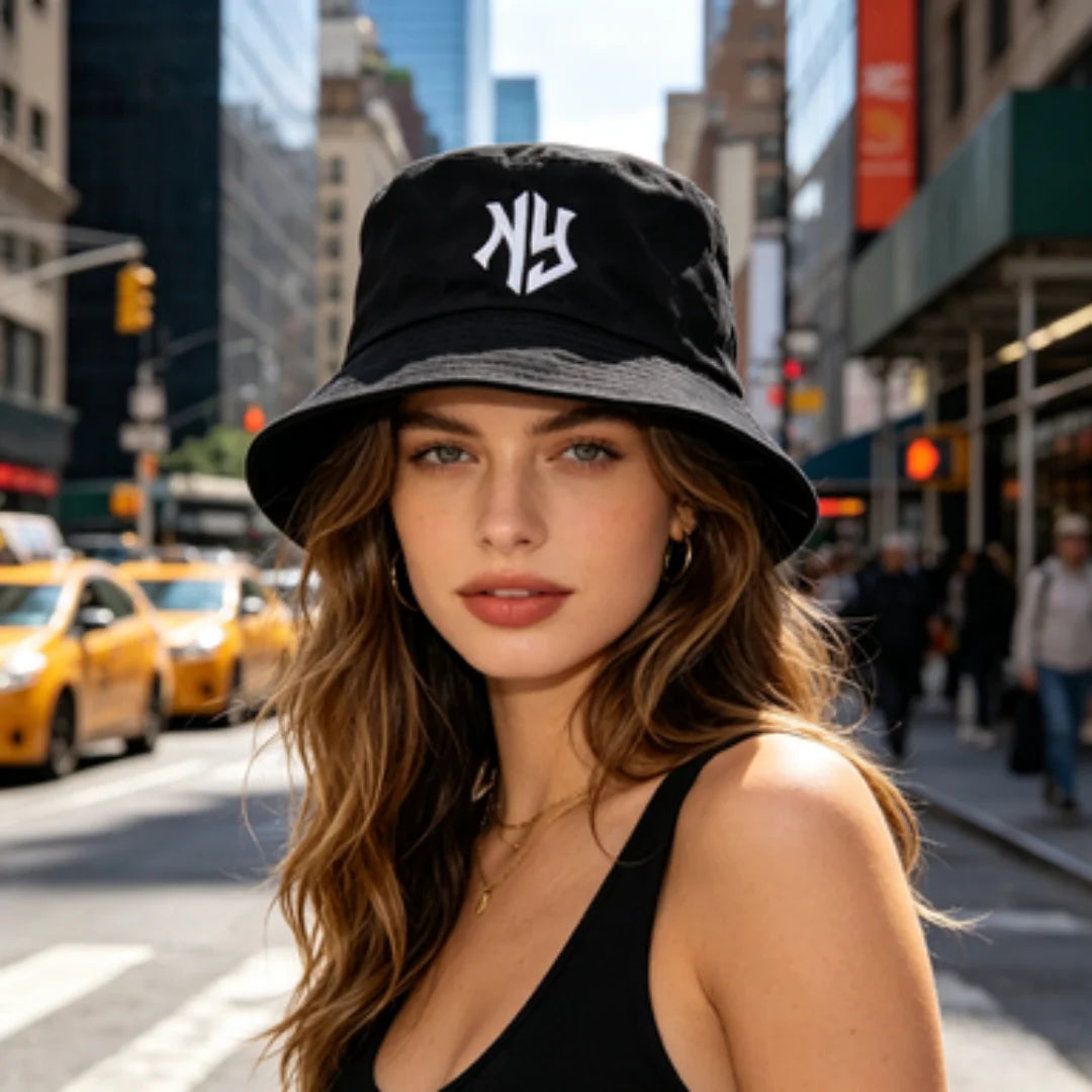 NY Embroidered Bucket Hat | Classic Black & White Streetwear Fisherman Cap | Unisex