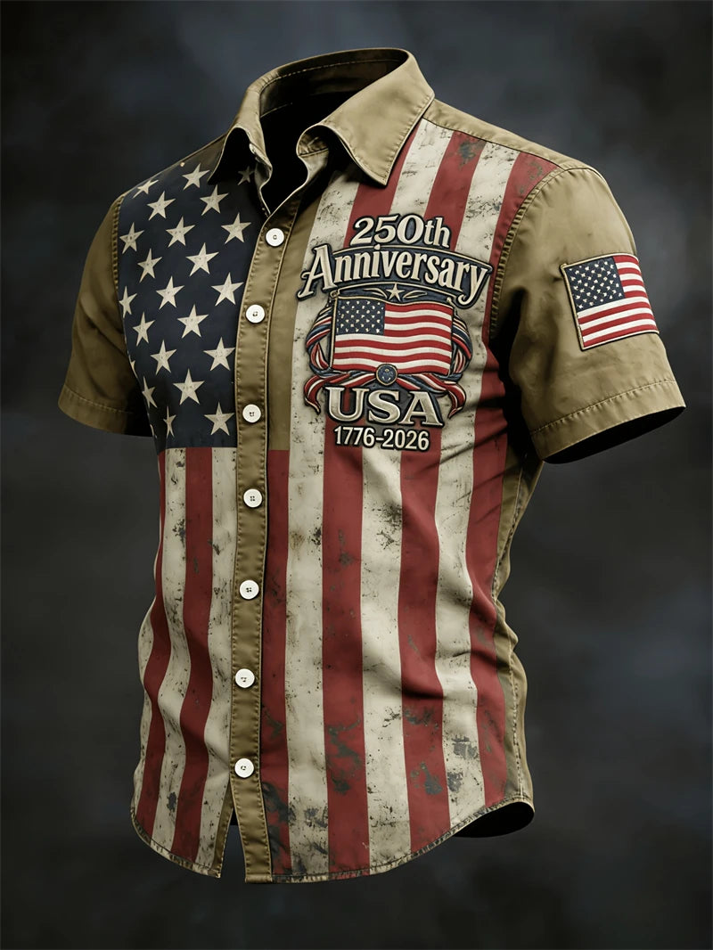 America 250th Anniversary Hawaiian Shirt | 1776–2026 USA Flag | Men's