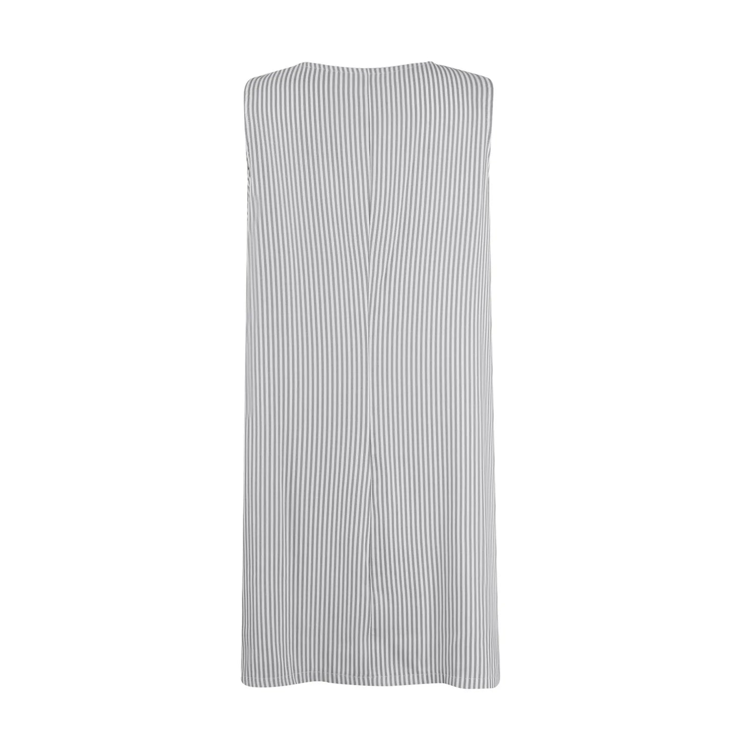 Summer Fashion Stripped Patchwork Commuting U-Neck Sleeveless Pockets Back Button Casual Straight Slimming Mini Dress For Women