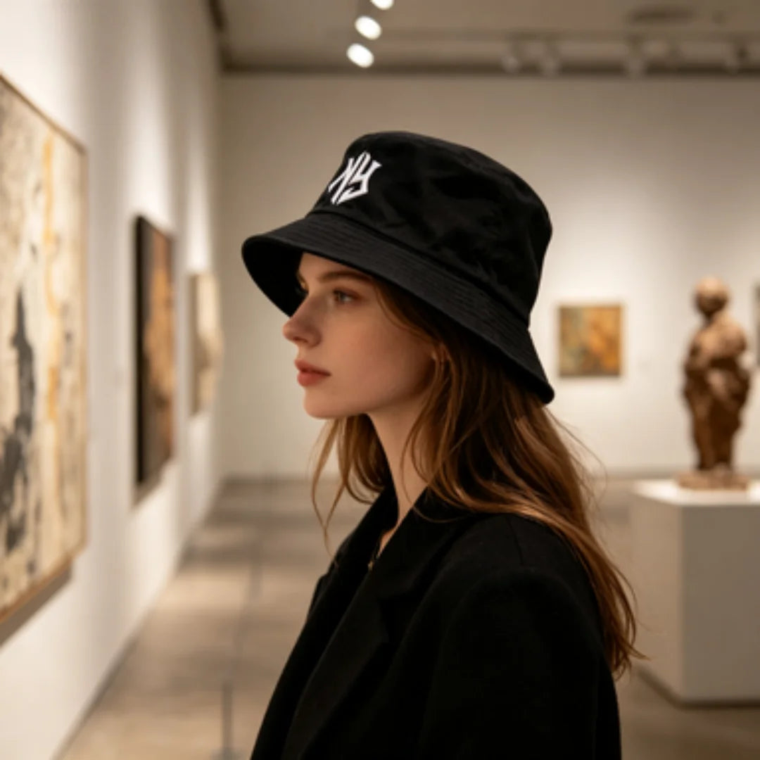 NY Embroidered Bucket Hat | Classic Black & White Streetwear Fisherman Cap | Unisex