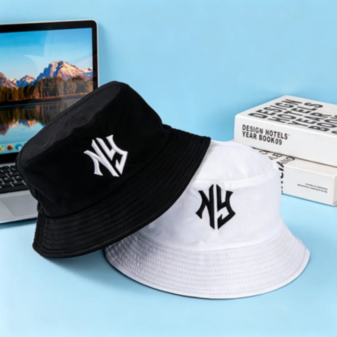 NY Embroidered Bucket Hat | Classic Black & White Streetwear Fisherman Cap | Unisex