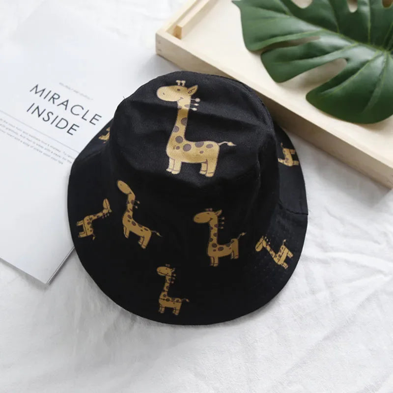 Child Bucket hat Cartoon Giraffe Baby Bucket Cap Outdoor Beach Children Sun Hat Kids Panama Cap Baby Boys Girls Cap