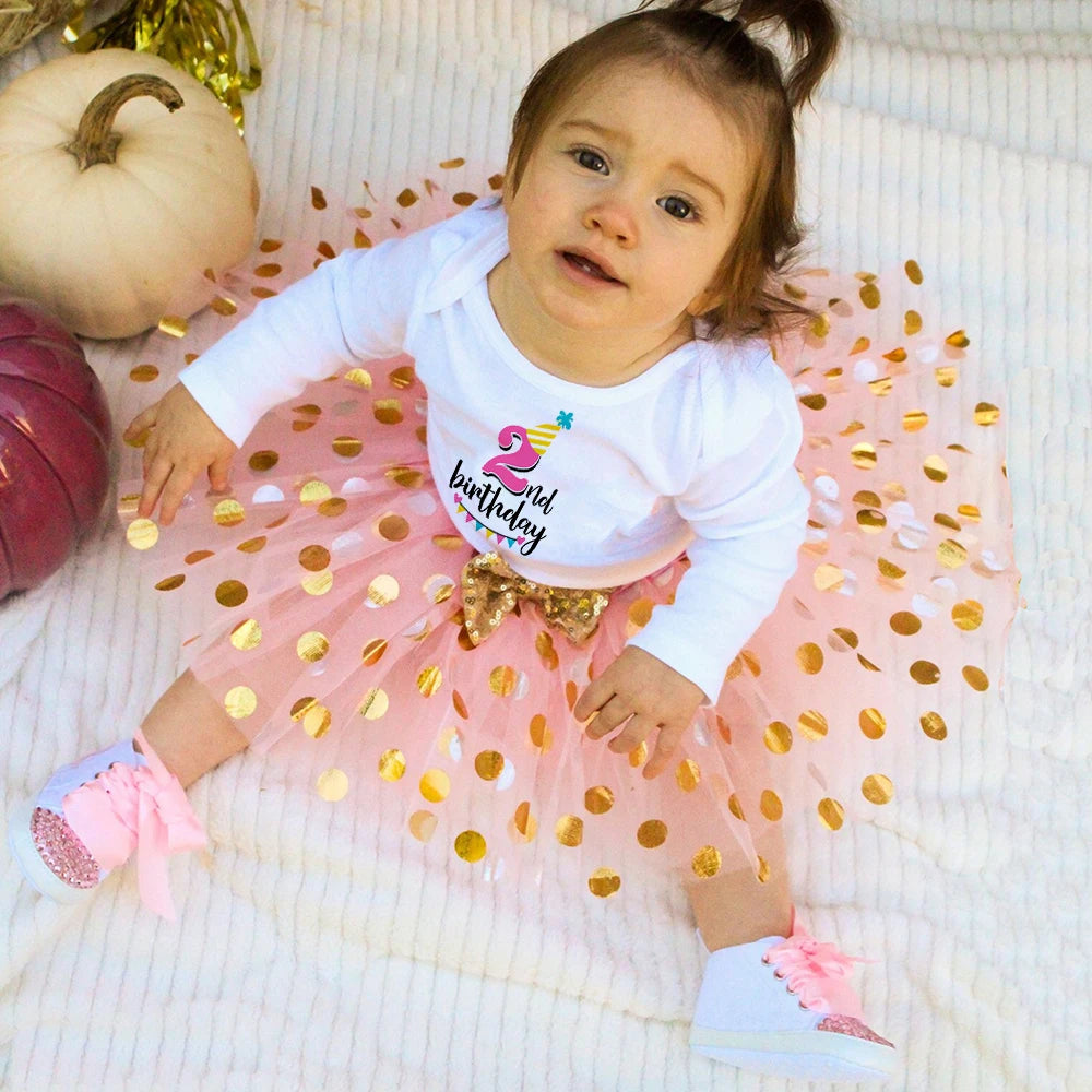 Baby Girl's 1st or 2nd Birthday Outfit Birthday Tutu Girls Dress Set Newborn Infant Baby Girls 1st Birthday Dress Birthday Party Cotume