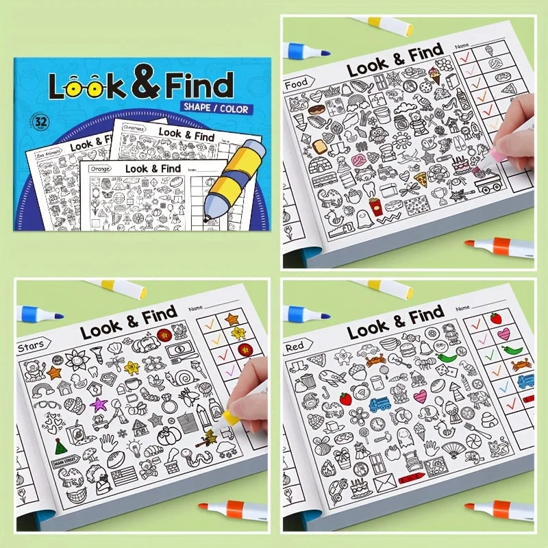 Look and Find Activity Book for Kids with Hidden Objects Focus Attention Practice Fun Coloring Book Home School Early Education