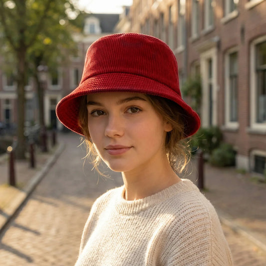 Corduroy Warm Bucket Hat | Solid Color Face-Slimming Fisherman Cap | Travel & Vacation